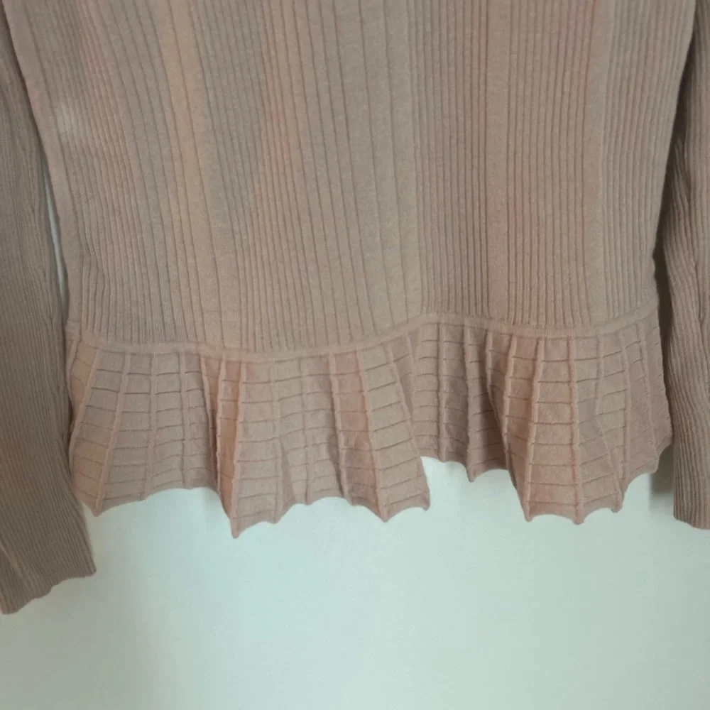 Tory Burch Ribbed Ballet Pink Peplum Sweater Silk/Cashmere Blend Large - Picture 2 of 15